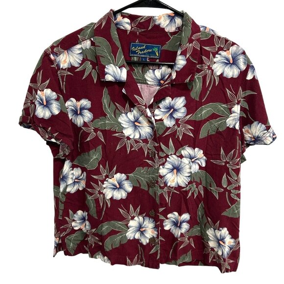 Island Traders Hawaiian Short Sleeve Button-Up Shirt L Red Floral Print - Picture 1 of 9